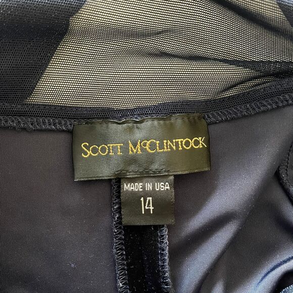 Vintage Scott Mcclintock Women's Blue Y2K Evening Gown Velvet Dress Size 14 - Picture 9 of 10